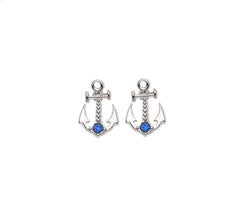 Anchor W/Swarovski Stone Stud Earring