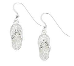 Flip flop drop earrings with Austrian Swarovski crystals. Pewter with sterling silver or gold finish. USA made.