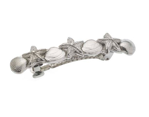 Starfish and Shells Hair Clips in Silver Finish  2 1/4 " Long