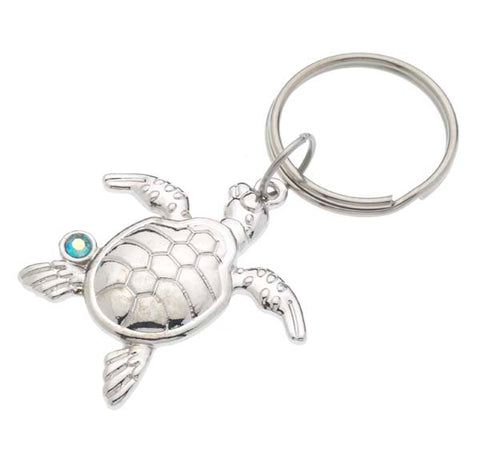 Turtle With Swarovski Turq Stone Key Chains  Silver KC 841