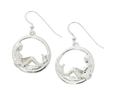 Wholesale large mermaid  in circle drop earrings. Pewter with silver or gold finish. USA made.