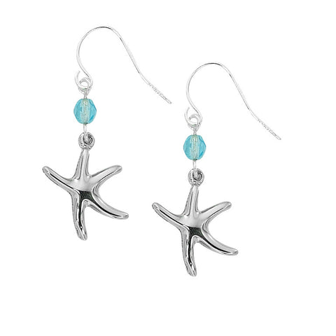 Layered Sterling Dancing Starfish Dangle Earrings with Swarovski Beads SF192