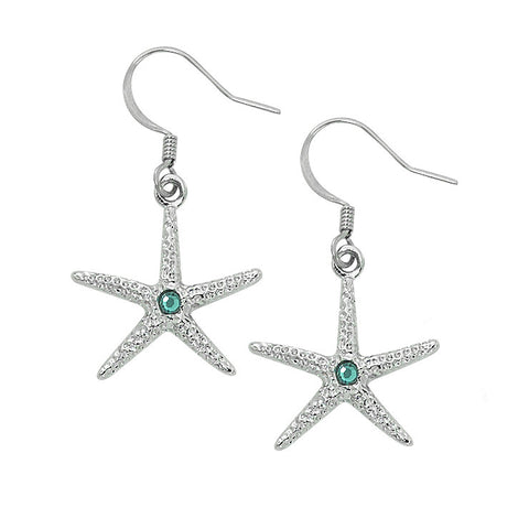 Layered Sterling Starfish Dangle Earrings with Swarovski Crystals SF196S