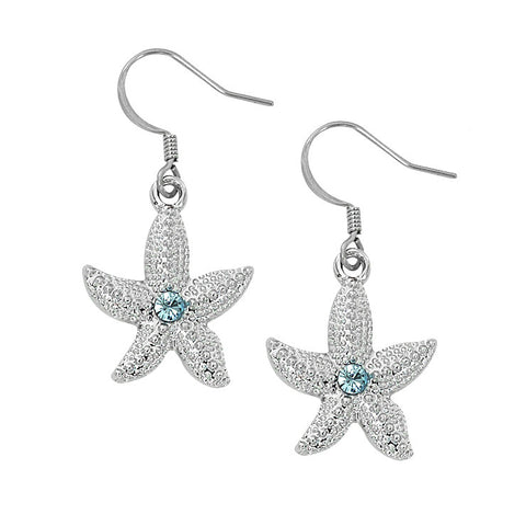 Layered Sterling Starfish Dangle Earrings with Swarovski Crystals SF198