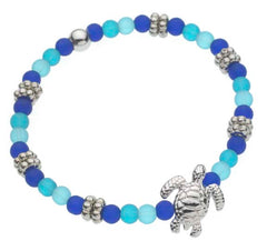 Sea Turtle Sea Glass Beads Expandable Gel Cord Bracelet  SGB 104