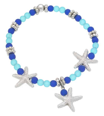 Triple Starfish Sea Glass Bead Expandable GelCord Bracelet  SGB 107