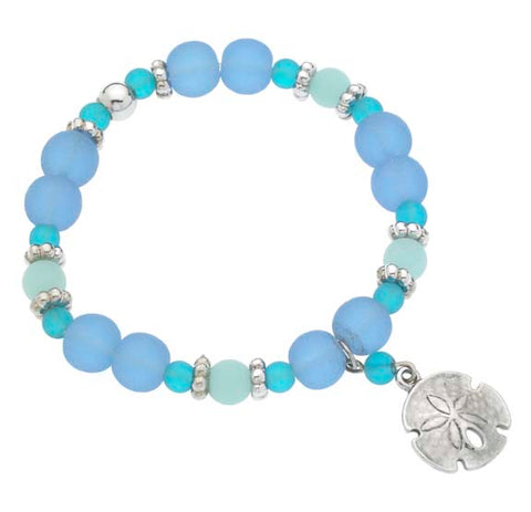 Sandollar Sea Glass Bead Expandable Gel Cord Bracelet SGB 108