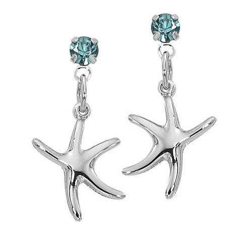 Layered Sterling Dancing Starfish Dangle Earrings with Swarovski Crystals SW250