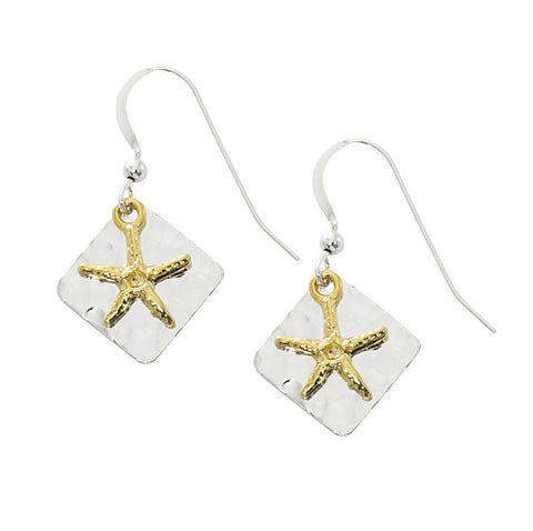 Starfish with Triangle Hammered Two Tone Drop Earrings TT213