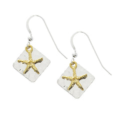 Wholesale fashion starfishwith triangle hammered two tone pewter with sterling silver and 24 karat gold finish USA made