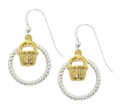 Wholesale fashion nantucket basket earrings two tone pewter with sterling silver and 24 karat gold finish USA made
