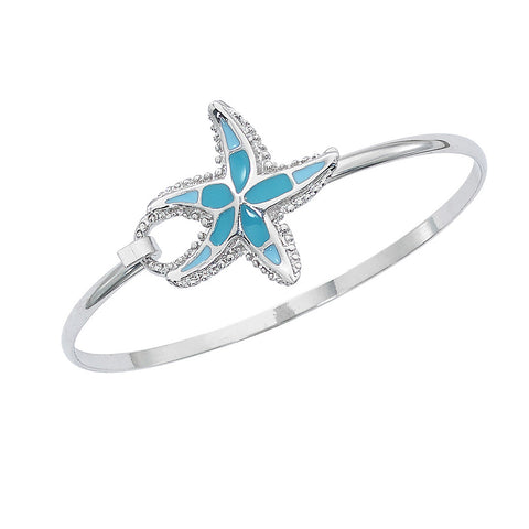 Epoxied Starfish Silver Tone Cuff Bracelet CB732