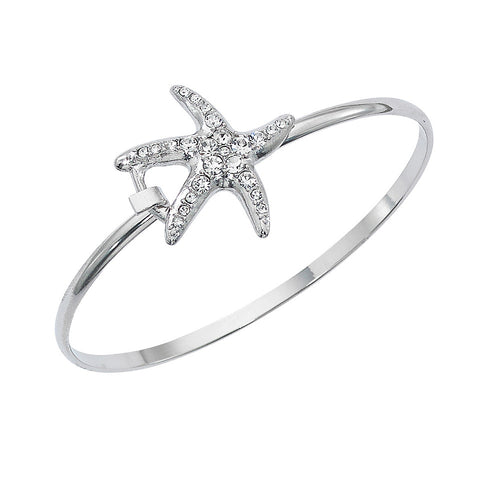Dancing Starfish with Swarovski Crystals Silver Tone Cuff Bracelet CB734
