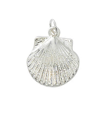 Wholesale fashion scallop shell charm pewter with sterling silver or 24 karat gold finish USA made