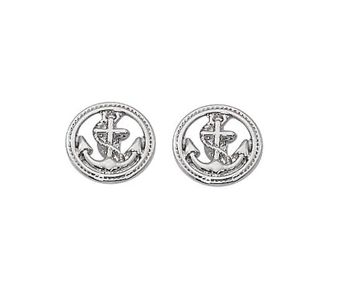 Layered Sterling Anchor in Braided Circle Stud Earrings E628