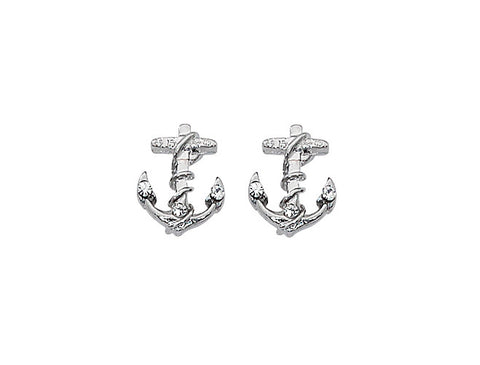 Layered Sterling Anchor Stud Earrings With Swarovski Stones E631