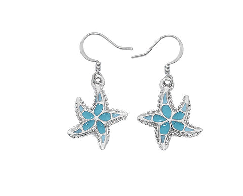 Layered Sterling Starfish with Epoxy Dangle Earrings EX944