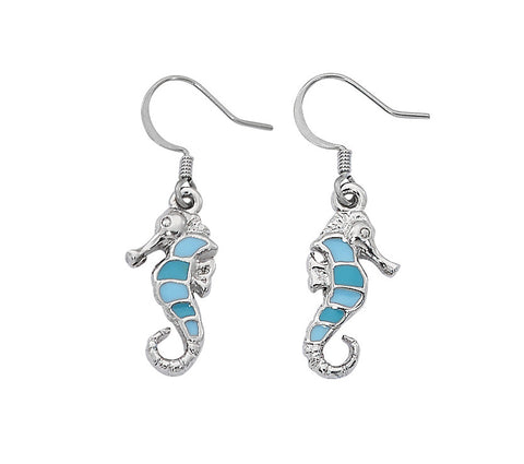 Layered Sterling Seahorse with Epoxy Dangle Earrings EX946