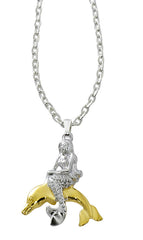 Wholesale fashion mermaidondolphin two tone pewter with sterling silver and 24 karat gold finish USA made