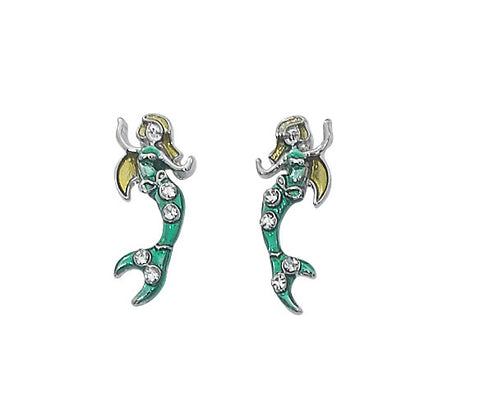 Layered Sterling and Epoxy with Swarovski Crystals Mermaid Stud Earrings MM914