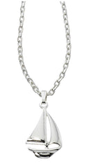 Sailboat necklace in pewter with silver or gold finish. USA made, wholesale.