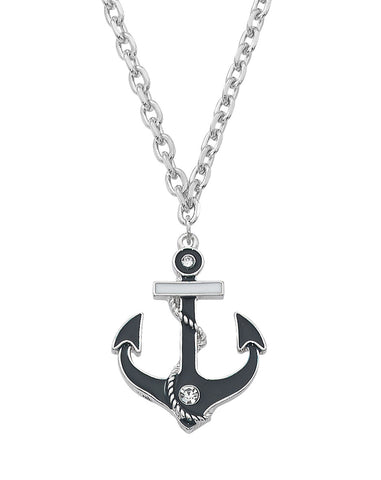 Layered Sterling and Epoxy with Swarovski Crystal Anchor Necklace NK550