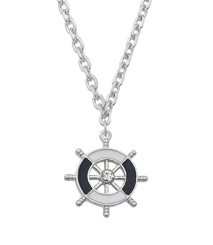 Layered Sterling and Epoxy with Swarovski Crystal Ship Wheel Necklace NK551