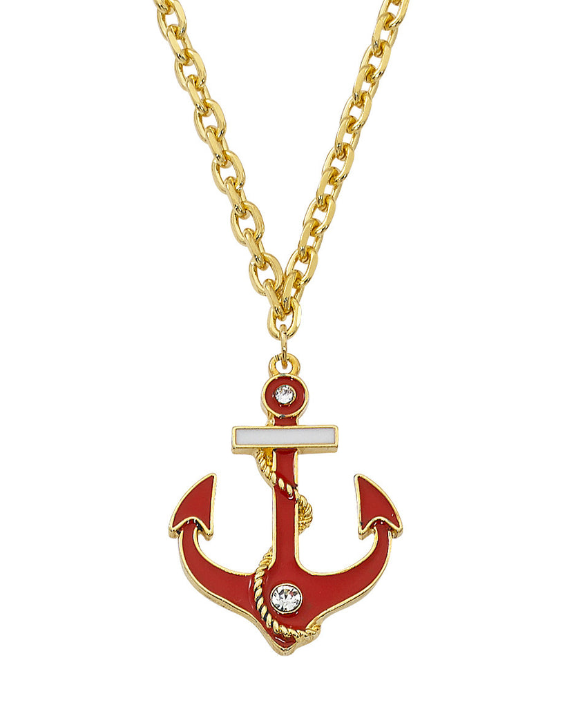 Layered 24K Gold and Epoxy with Swarovski Crystal Anchor Necklace