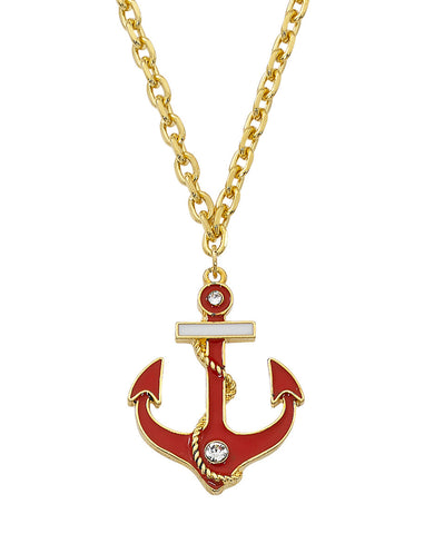 Layered 24K Gold and Epoxy with Swarovski Crystal Anchor Necklace NK550